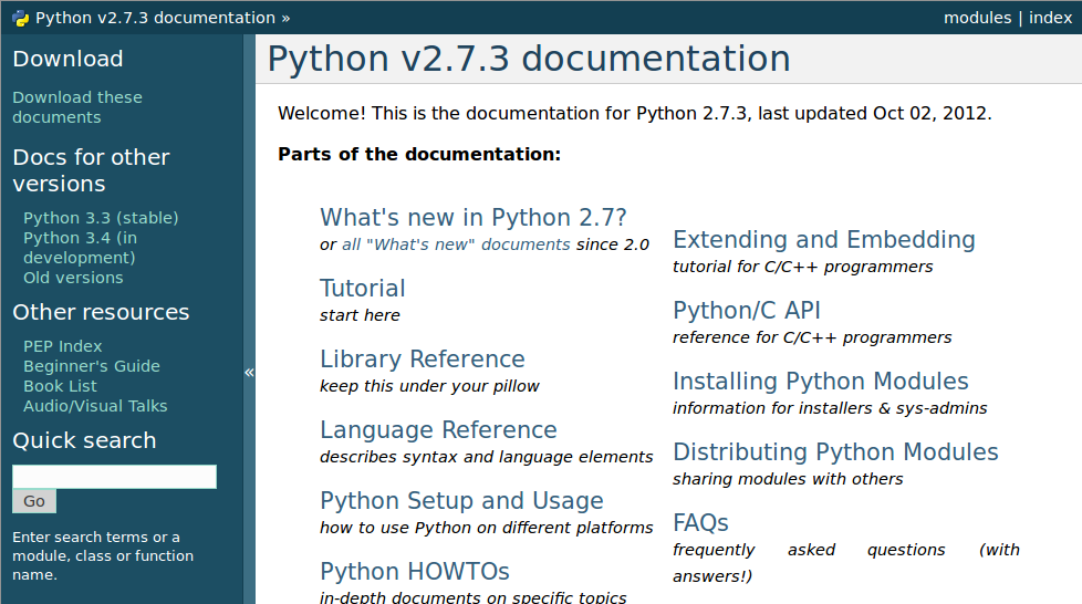 Screenshot docs.python.org